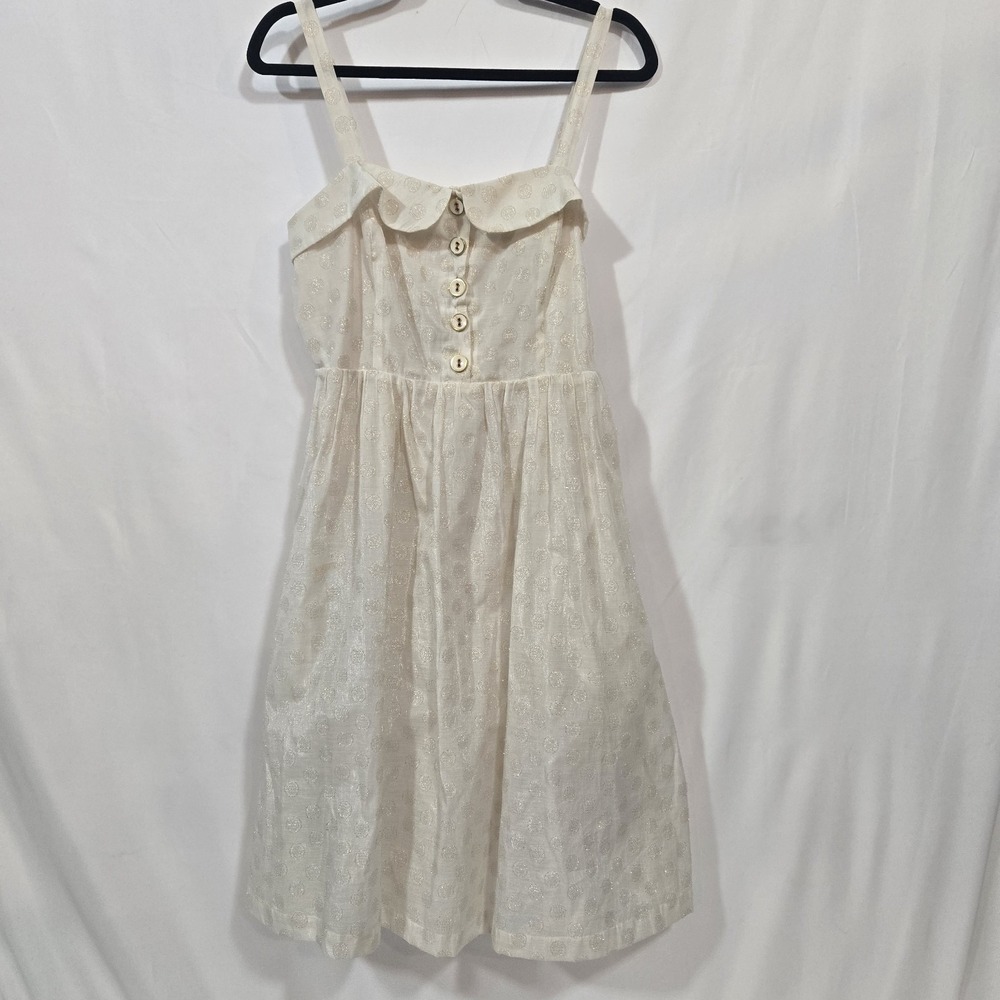 Maeve Anthropologie In A Twinkling Dress 10 Ivory Gold Polka Dot Smocked